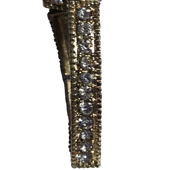 Elegant Vintage Gold Tone Crystal Studded Hinged Bangle Bracelet Formal Jewelry - Picture 3 of 4